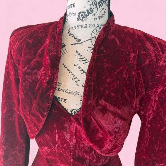 Vintage 90s Rampage Crush Red Velvet Mini Dress Dress + Bolero, Gothic Valentine - Picture 3 of 9